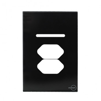 Placa p/ 1 Interruptor + Tomada Dupla 4x2 - Novara Glass Preto Brilhante Placa p/ 1 Interruptor + Tomada Dupla 4x2 - Novara Glass Preto Brilhante